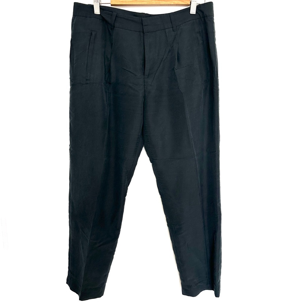 Club Monaco Straight Leg High Rise Silk Dress Pants, Black Trousers, 10
